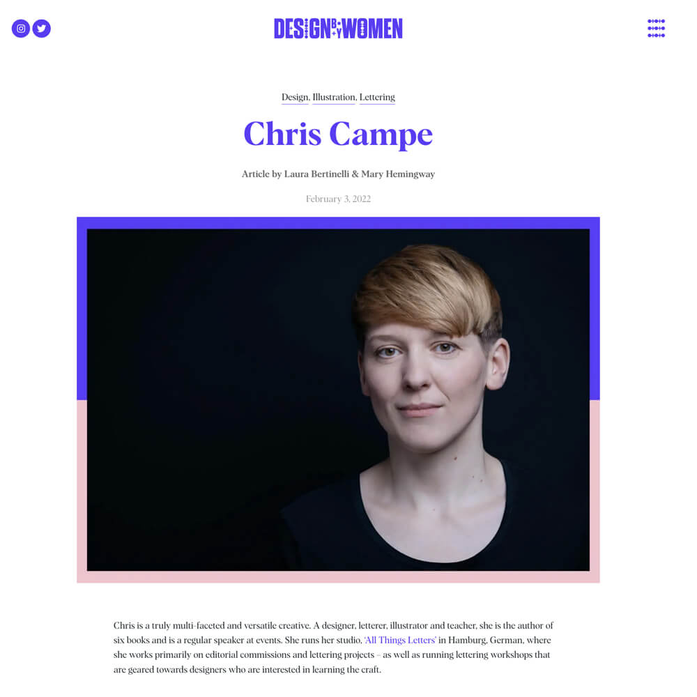Interview mit Chris Campe auf »Design by Women«, 2022 All Things Letters – Chris Campe, Hamburg