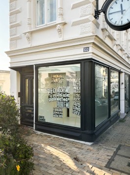 Chris Campes Demoschilder gegen rechts im Schaufenster von 17vor in Hamburg-Blankenese All Things Letters – Chris Campe, Hamburg