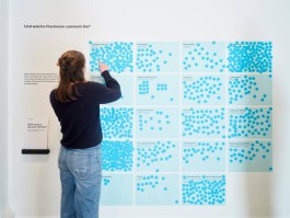 Ausstellungsansicht „Flachware und Papiertorten. Neuzugänge und Infografiken zur Sammlung Grafik und Plakat“, MK&G, Foto: Henning Rogge All Things Letters – Chris Campe, Hamburg